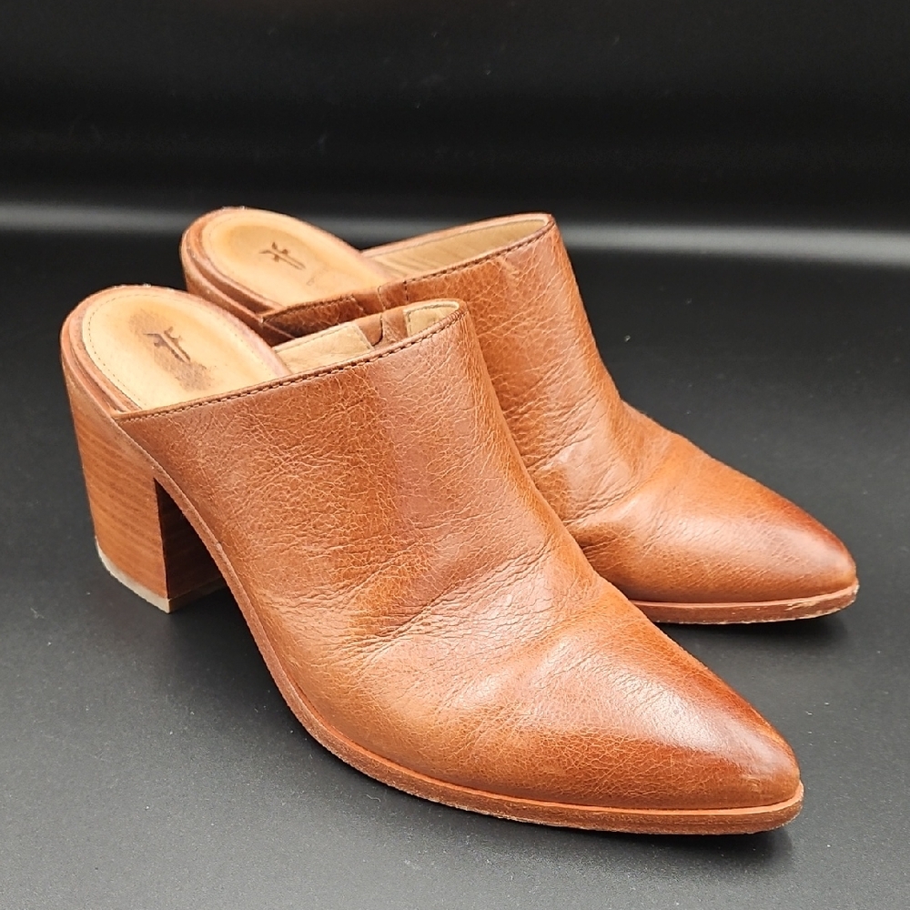 Frye Flynn Leather Mule Women’s 7.5 • Brown Slip-On Block Heel